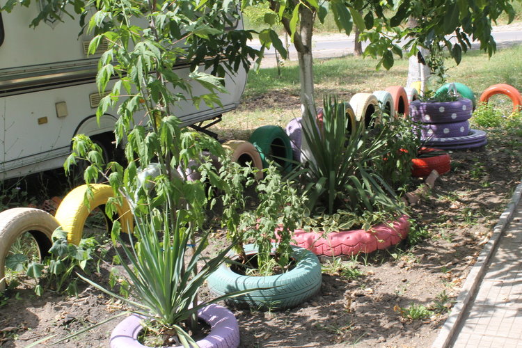 Стари гуми разкрасиха междублоково пространство в Димитровград