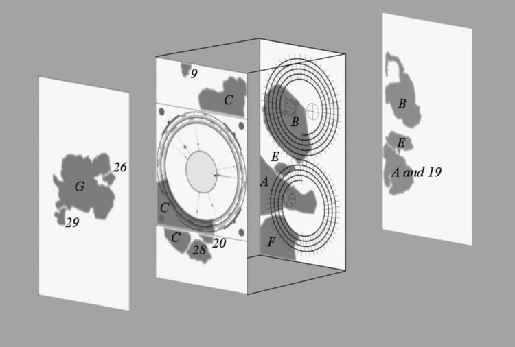 Разположението на откритите фрагменти в механизма