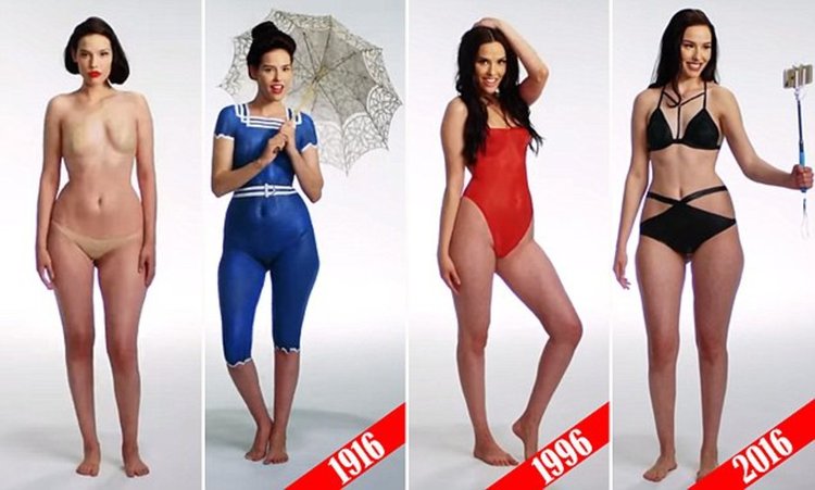 100 години еволюция на банския костюм в бодипейнтинг (видео)