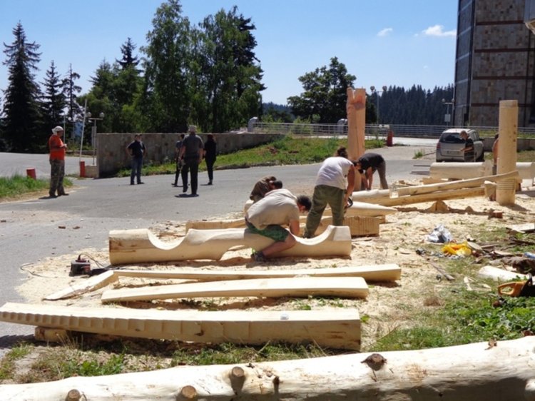 Студенти от Националната художествена академия ваят скулптури от дърво за парка на Пампорово