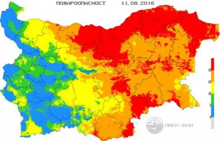 Червен индекс за пожари в 16 области