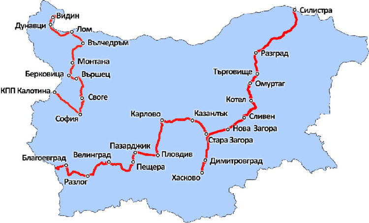 Маршрутът на Пробег на Мира през България през 2016 г.