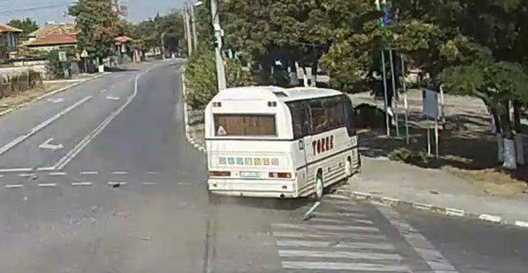 Неспазен стоп качи автобус на тротоара между стълб и дървета