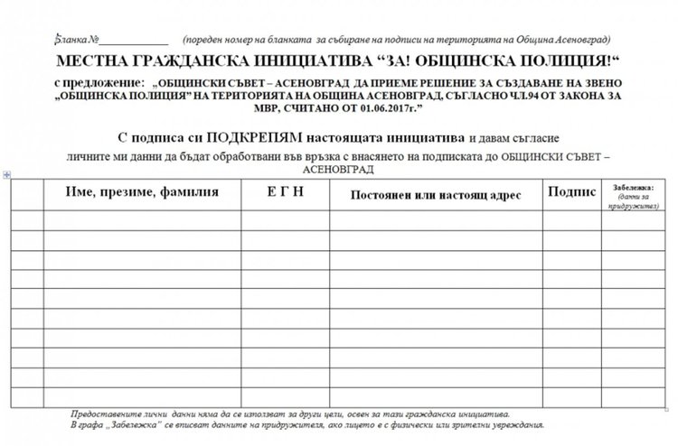 Ето къде можете да подкрепите с подписа си предложението за Общинска полиция (Пунктове)
