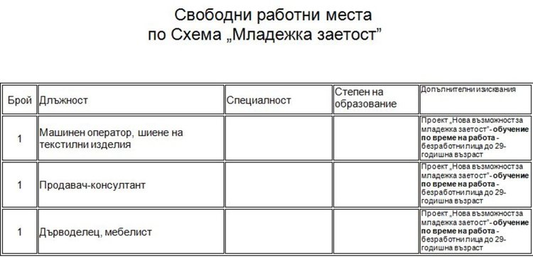 Работни места на трудовата борса в Димитровград