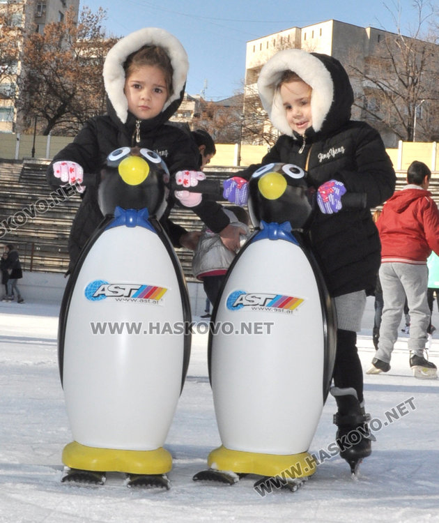 Ледената пързалка се напълни с деца, учат се на кънки с нови тренажори