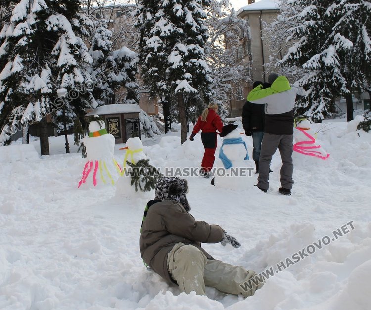 Деца правиха снежни човеци пред димитровградската библиотека