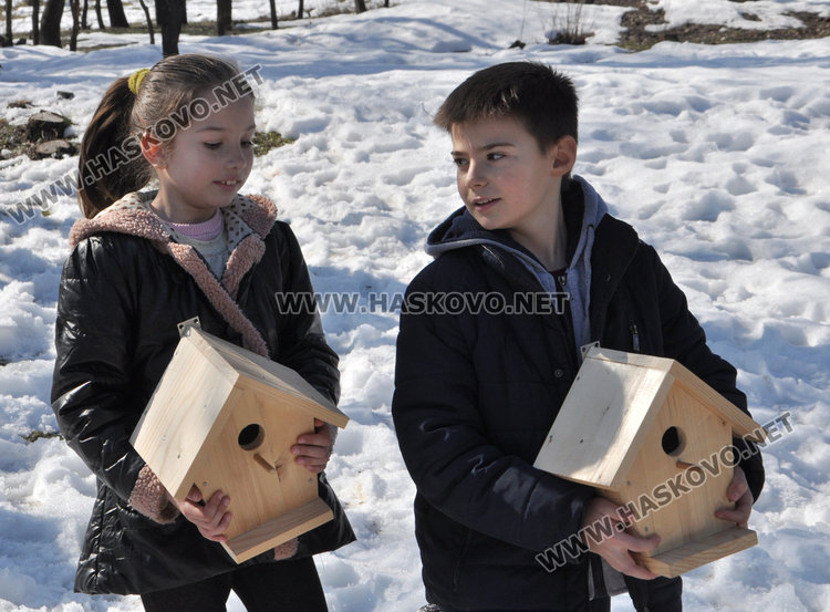 Шест къщички за птици качиха на дърветата на Ямача третокласници