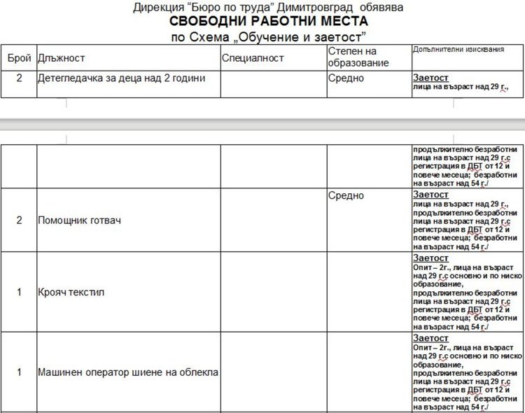 Търсят детегледачки чрез Бюрото по труда в Димитровград