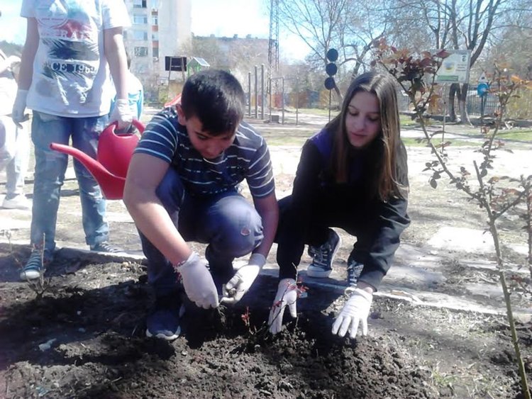 Деца засадиха рози в двора на ОУ „Св. Кл. Охридски“