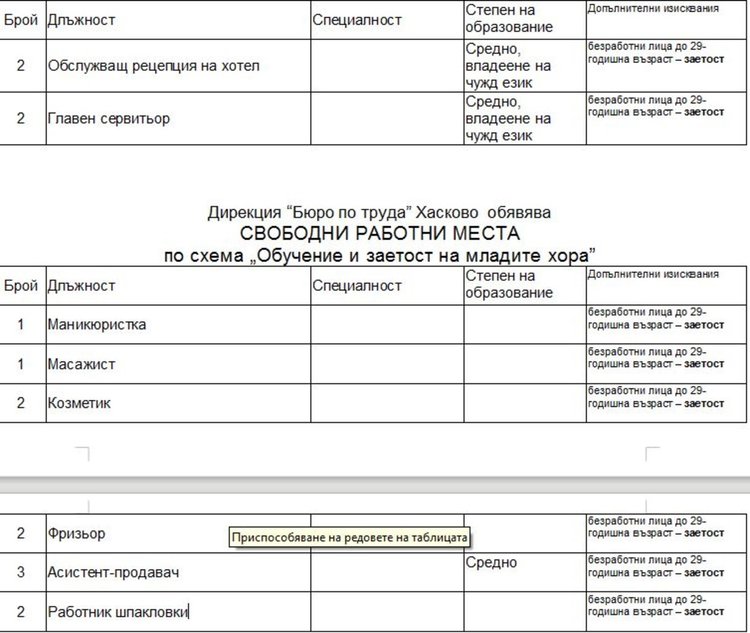 Свободни места, обявени от Бюрото по труда в Димитровград
