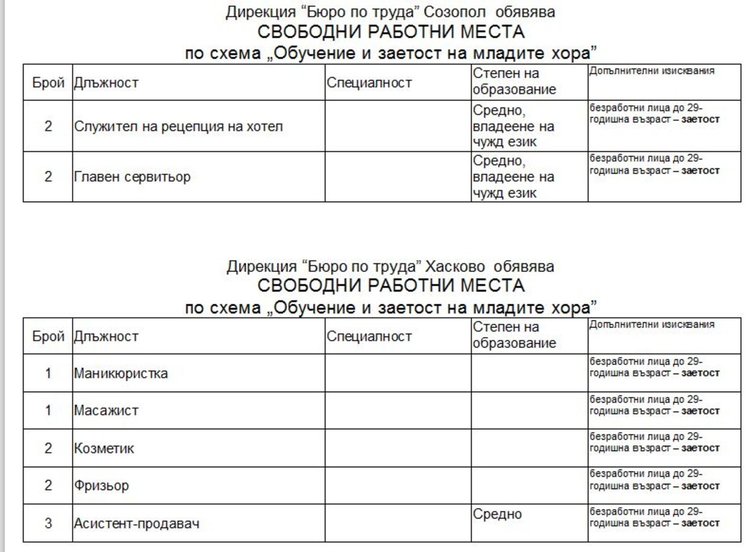 Набират пак персонал за работа в морските курорти през лятото