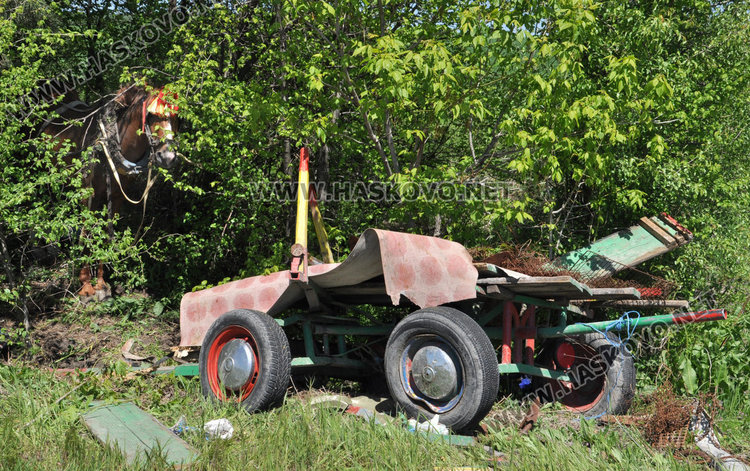 Опел Астра се заби в каруца и се обърна по таван край Хасково