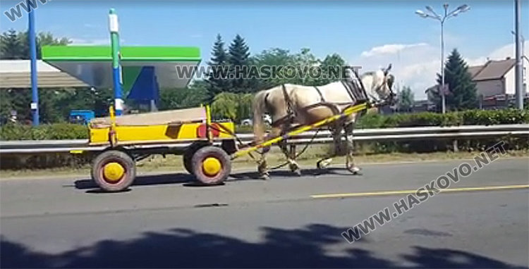 Каруца без каруцар криволичи в скоростната лента от Димитровград