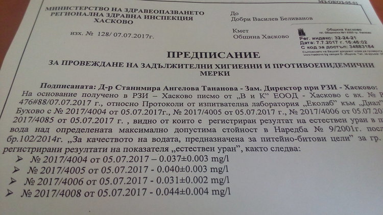 Водата на Хасково отново с уран, забранена за пиене
