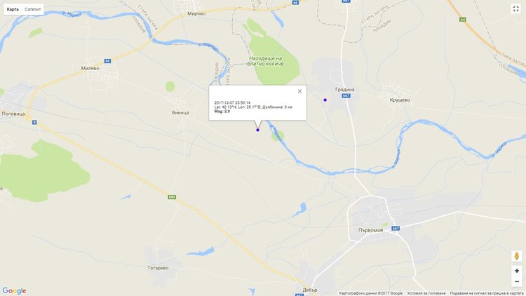 Ново земетресение е регистрирано в района на Първомай