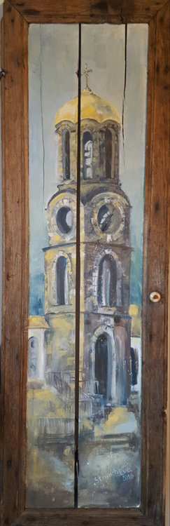 Нарисуваната на врата камбанария на църквата "Св.Илия" в Славейно