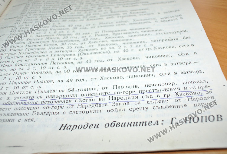 88 осъдени от Народния съд в Хасково, 10 от тях на смърт