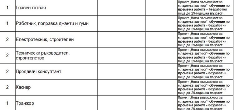 Работни места на трудовата борса в Димитровград