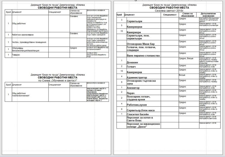 Близо триста свободни работни места обяви бюрото по труда в Димитровград
