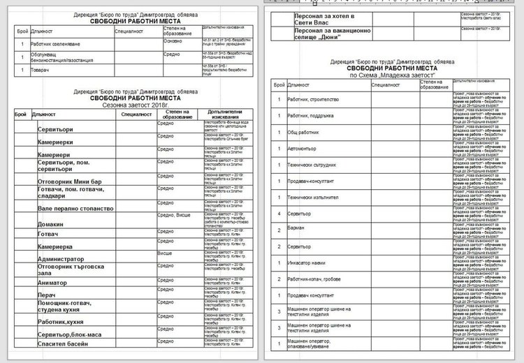 Сезонни работници и по схема "Младежка заетост" набира бюрото по труда