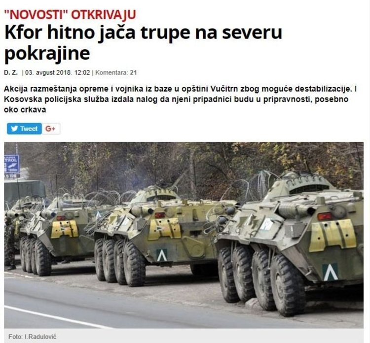 Сръбски медии:  НАТО прехвърля части в Северно Косово заради опасност от дестабилизиране