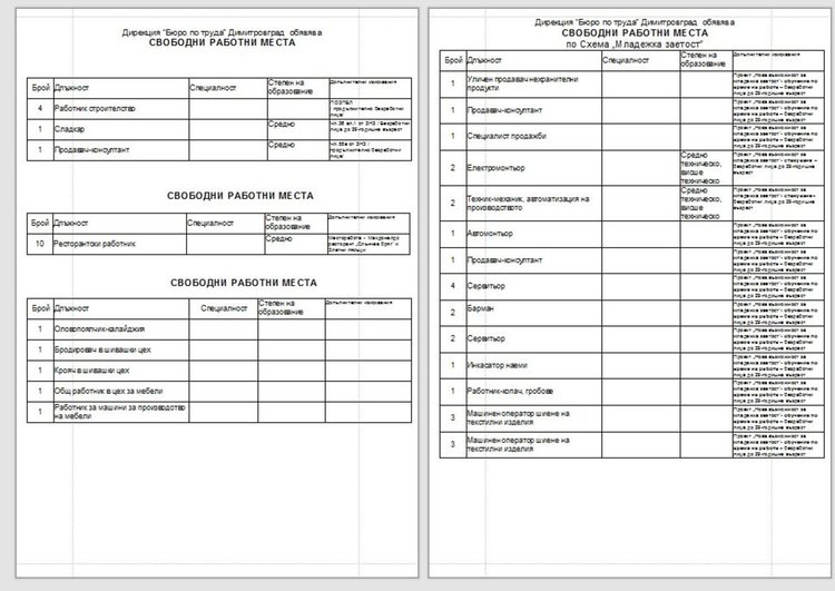 Близо 200 свободни работни места обяви Бюрото по труда в Димитровград