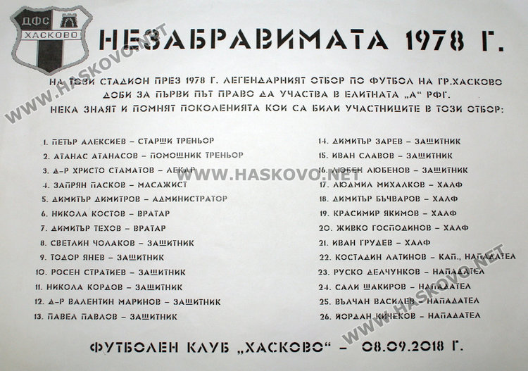 Книга и възпоменателна плоча за 40 г. от влизането на Хасково в „А“ група