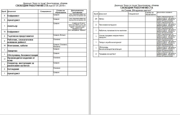 Под сто свободни работни места на борсата по труда в Димитровград
