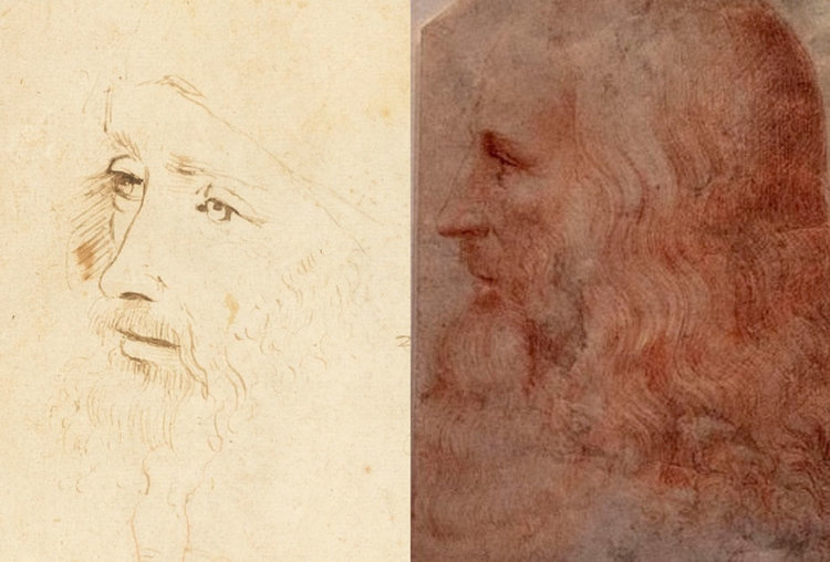 Отляво - намерената скица, вдясно - известната творба на Франческо Мелци