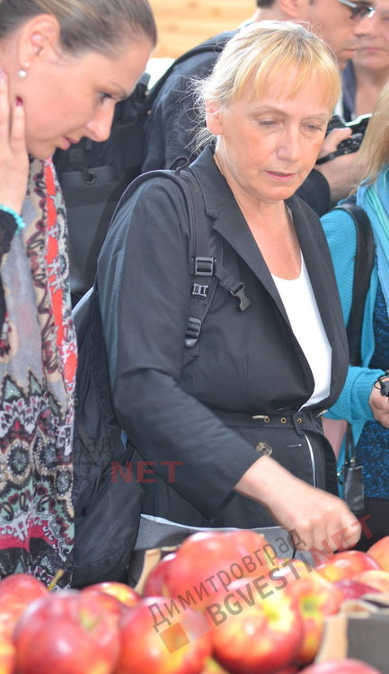 Елена Йончева на пазара в Димитровград коментира с търговци за българската продукция