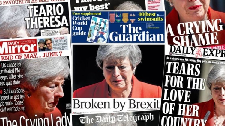 „Съсипаната от Брекзит” Мей и прощалната й реч в печата на Острова