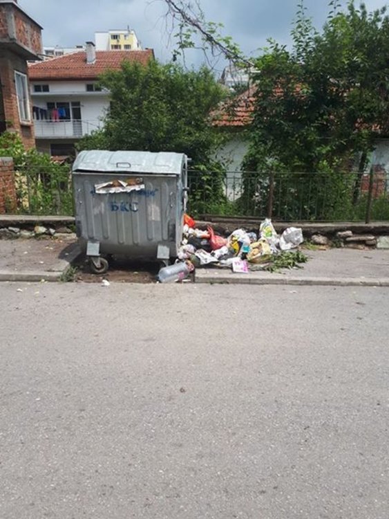 Хасковлийка: Граждани хвърлят боклук на тротоар до повреден контейнер
