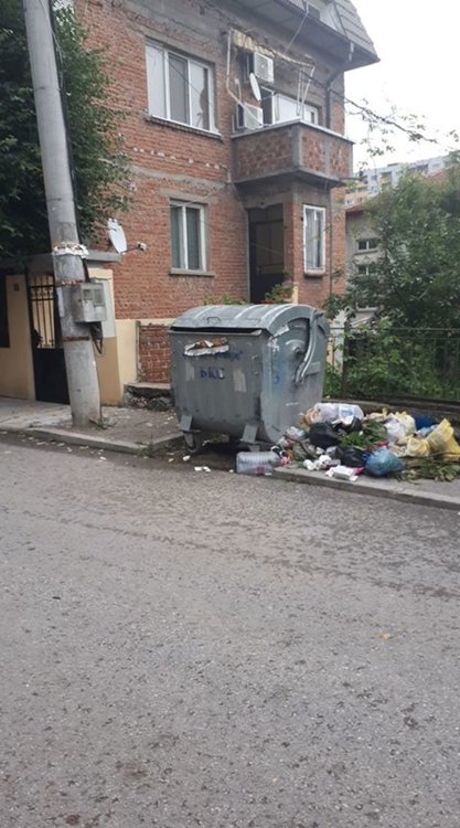 Хасковлийка: Граждани хвърлят боклук на тротоар до повреден контейнер