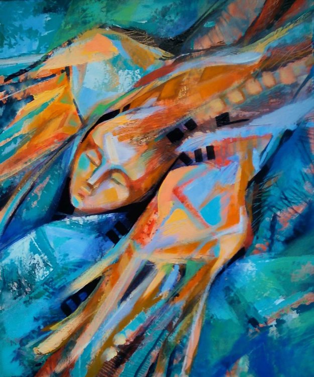  Картина на художника Весеа Стаменова за онлайн търг, парите от нея ще се дарят на Христо Христов - Ицо Брадата. "Спомен"65/54 акрил, платно начална цена 505лв.  Крайна дата на търга 15.07.19г. 12:00 часа