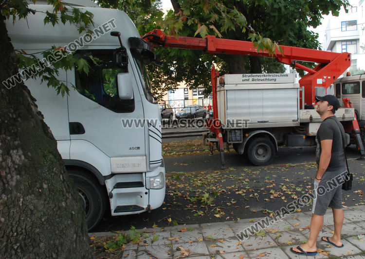 40-тонен тир се заклещи в дърво до ПИМ-а, затвориха част от „Васил Левски“