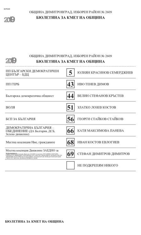 Ето как ще изглеждат бюлетините в Димитровград (Снимки на одобрените образци)