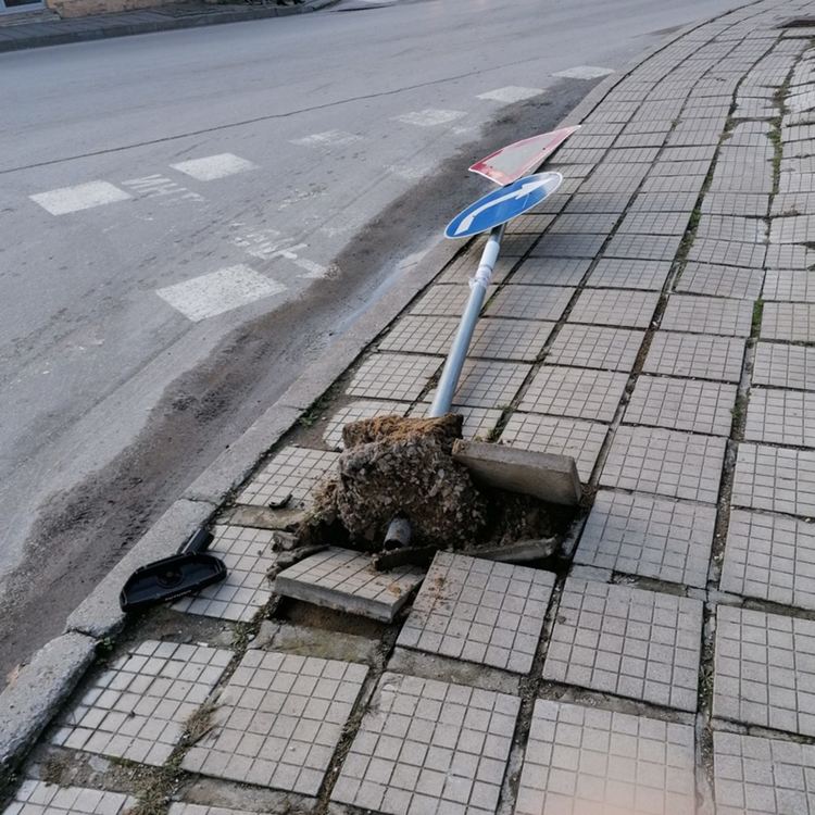 Младеж успя да уцели с колата си пътен знак, негов връстник спря в дърво