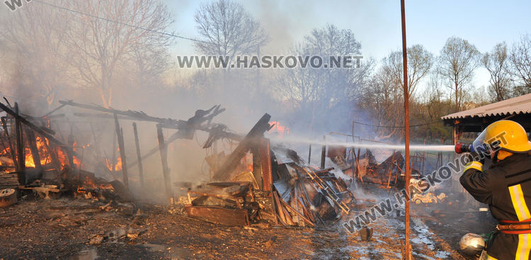 Пожар унищожи обор и плевня край Хасково, спасени са 35 крави и телета
