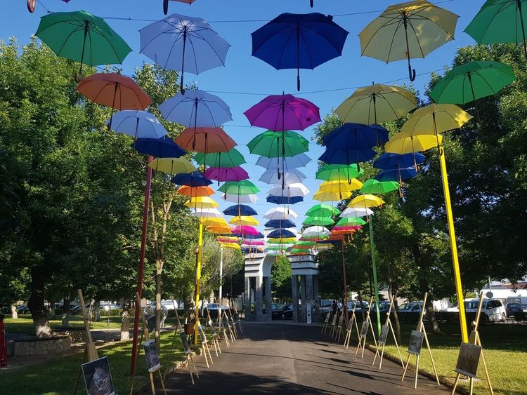 Инсталация с 200 разноцветни чадъра оцветява Момчилград