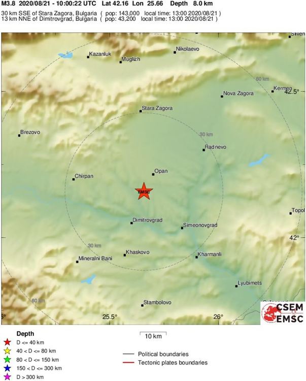 Земетресение с 3,9 по Рихтер до Димитровград