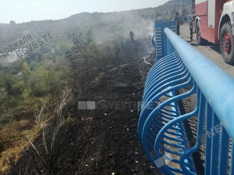 Пожар изпели 20 дка сухи треви и храсти в парк „Арпезос Север”, три екипа огнеборци се борят за локализирането му/снимки/