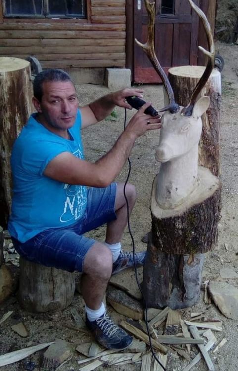 Родопчанин вае скулптури от дърво с 12-килограмов моторен трион 