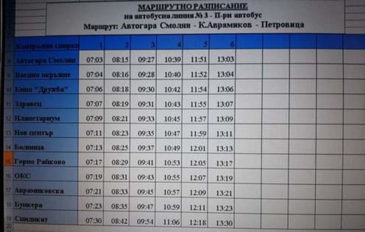 От утре - промени в разписанието на градския транспорт в Смолян