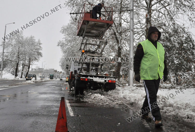 Паднали клони от снега скъсаха жиците на тролея