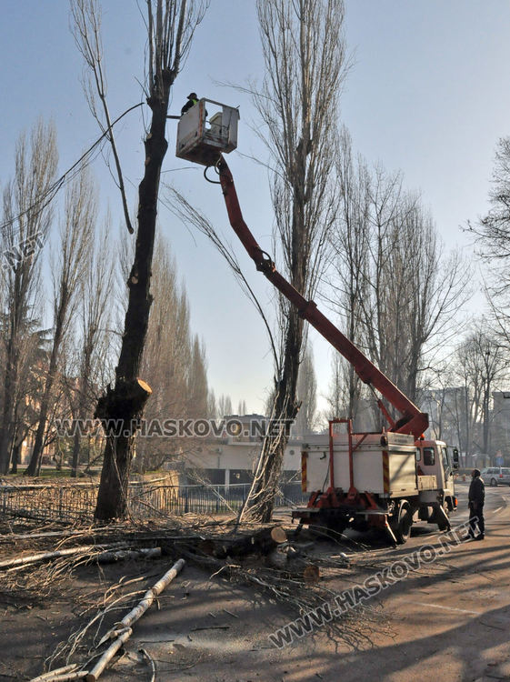 Част от центъра на Хасково е затворен за почистване на шахти и дървета