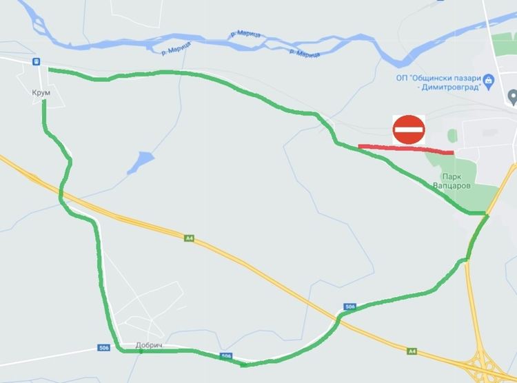 За седмица през деня ще бъде затворена отсечка от пътя Димитровград - с.Крум