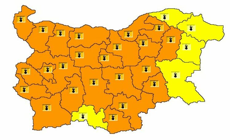 Оранжев код за високи температури до 41 градуса за 23 области
