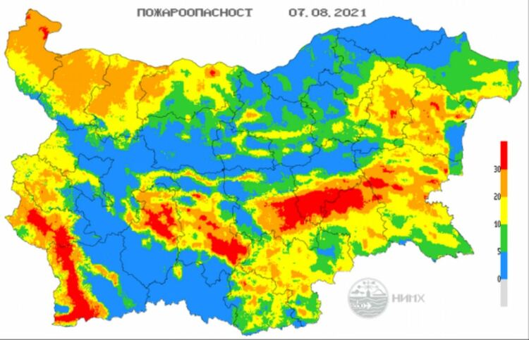 Екстремален индекс за пожароопасност в 8 области