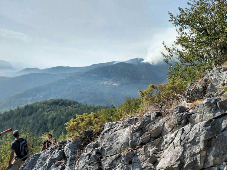 Продължава борбата с пожара в Родопите, дъждът го заобиколи 